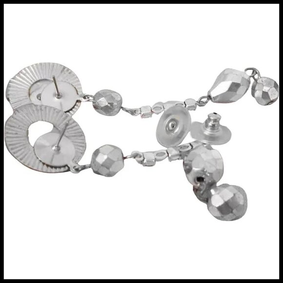 Long Chain dangle Earrings Light Blue Skinny Earring Set Recycled Vintage - Picture 6 of 10